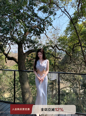 【现货7折】THE SWAN司凰轻奢  法式优雅别致长裙蕾丝缎面连衣裙