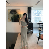 高级斜裁雪纺长裙荡领吊带连衣裙 SWAN司凰轻奢 现货6折 THE