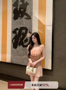 THE SWAN司凰轻奢 温柔度假风雪纺收腰短裙子女荷叶边无袖连衣裙