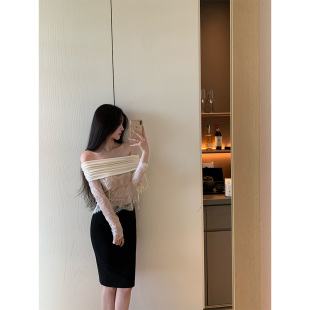 天菜韩女 SWAN司凰 一字肩蕾丝上衣 00THE