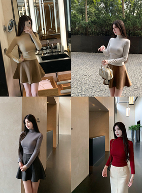 THE SWAN司凰轻奢 羊毛肌底半高领毛衣打底衫针织上衣/羊毛呢裤裙