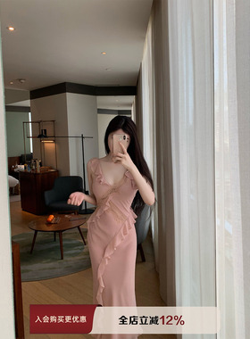 THE SWAN司凰轻奢 撩人不自知 法式优雅荷叶边雪纺蕾丝吊带连衣裙