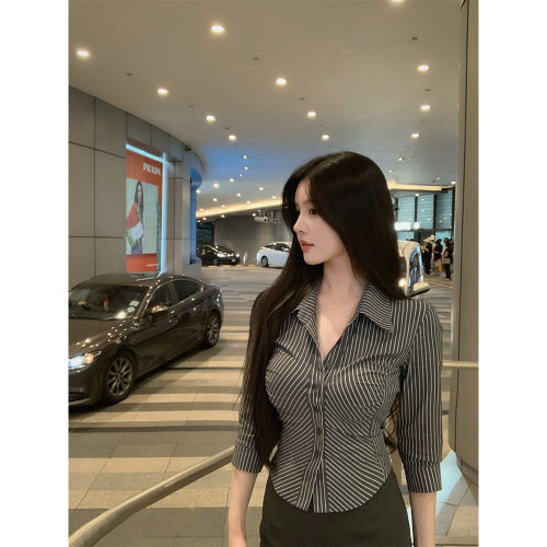 气质休闲衬衫通勤显瘦条纹衬衣