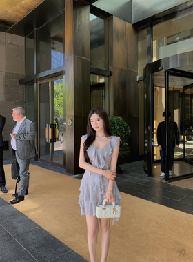 THE SWAN司凰轻奢 娇娇少女 V领双层荷叶边雪纺上衣迷你半身裙女