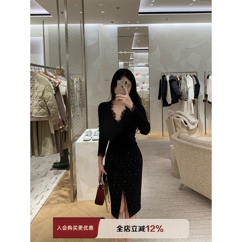 THE SWAN司凰轻奢 娇柔成熟姐姐 蕾丝花边针织上衣+钻片羊毛裙女,女装/女士精品,时尚套装,淘宝优惠券,粉丝福利购,淘宝优惠卷