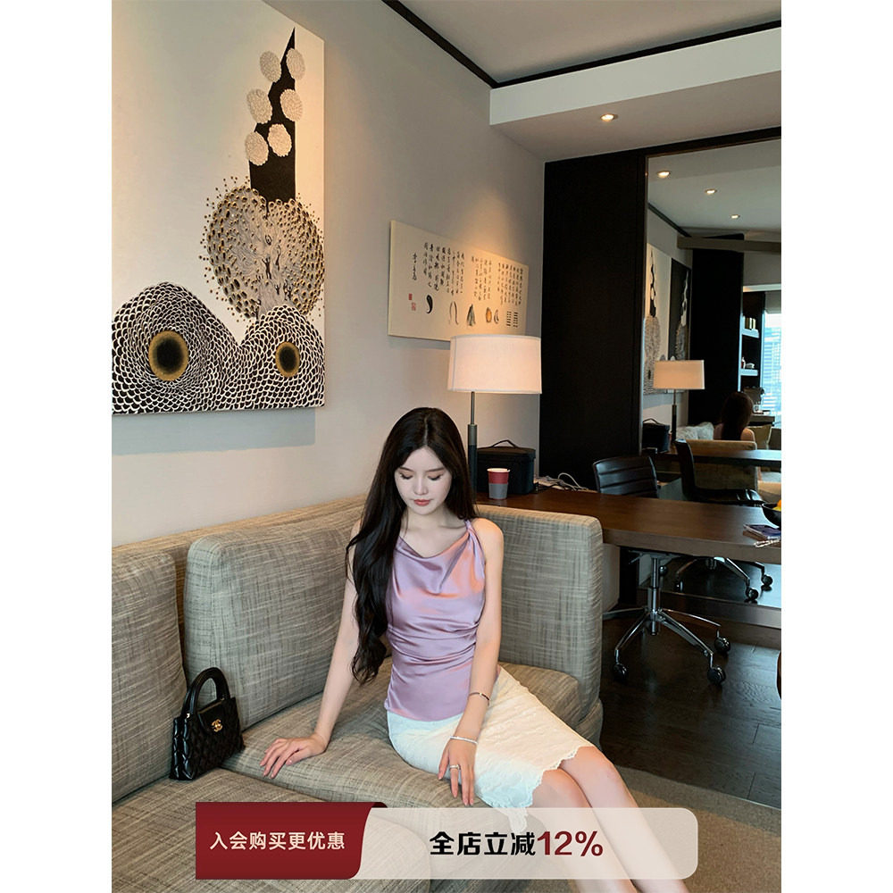 【现货9折】THE SWAN司凰轻奢  打扭肩带设计荡领缎面上衣,女装/女士精品,时尚套装,淘宝优惠券,粉丝福利购,淘宝优惠卷