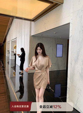 【现货9折】THE SWAN司凰轻奢  茶歇裙女缎面气质包臀连衣裙