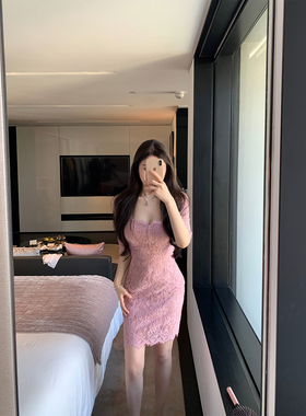 THE SWAN司凰轻奢 娇娇感 法式优雅气质修身中裙包臀蕾丝连衣裙女