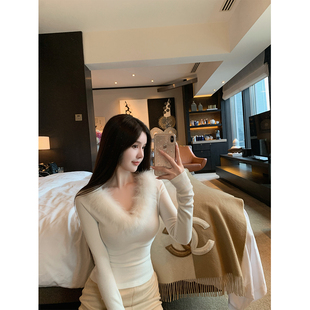 多穿领100狐狸毛气质温柔磨绒针织上衣 小雪球 THE SWAN司凰轻奢