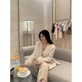 100狐狸毛绑带仿水貂皮草保暖外套 浅爱小貂貂 THE SWAN司凰轻奢