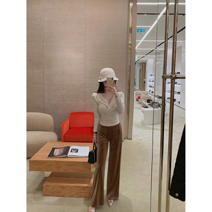 SWAN司凰轻奢 收腰版 长裤 光泽丝绒裤 THE 休闲微喇裤 女 现货7折