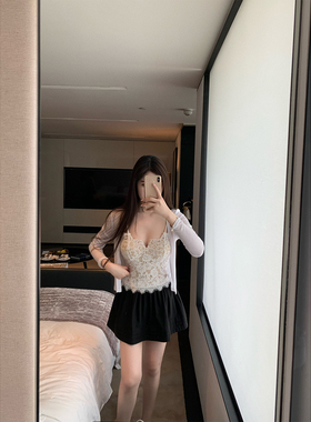 THE SWAN司凰轻奢 娇娇少女 蕾丝纯欲性感吊带背心女开衫针织套装