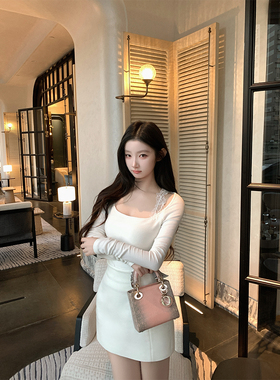 THE SWAN司凰轻奢 U型领内搭修身针织上衣女/雕塑迷你羊毛半身裙