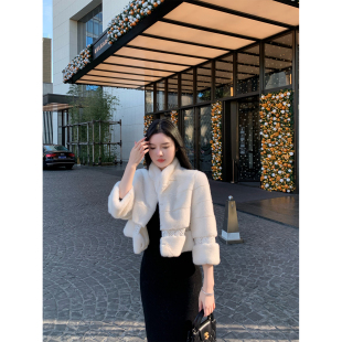 SWAN司凰轻奢 THE 100狐狸毛蕾丝花边拼仿皮草短外套 现货8折