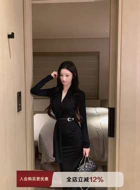 THE SWAN司凰轻奢 女明星 法式收腰气质针织连衣裙（配真皮腰带）