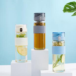 乐扣乐扣磁弹杯茶水分离带茶漏玻璃杯高硼硅耐热玻璃杯水杯LLG998