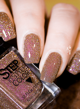 咖啡色碎钻亮片 白兔奶昔俄罗斯STEP免烤油性指甲油5free爆闪棕色