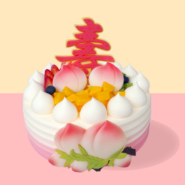 重庆蒲公英祝寿蛋糕同城配送老人寿桃寿字双层动物奶油