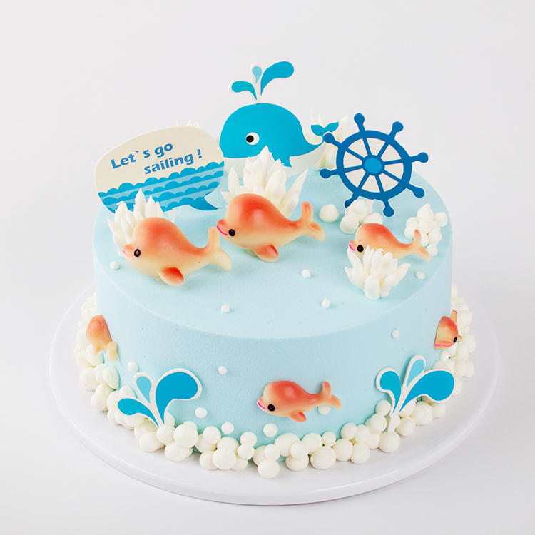 吉林市好芙利生日蛋糕同城配送 小鱼海洋风儿童宝宝动物奶油立体
