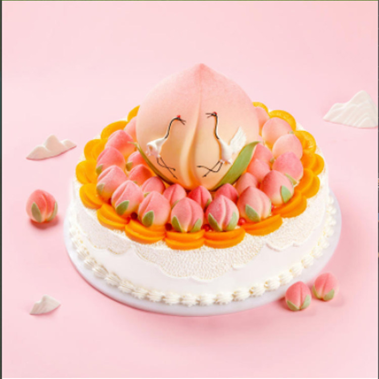 甜星祝寿蛋糕同城配送苏州济南老人生日寿桃蛋糕瑞鹤呈祥大寿桃