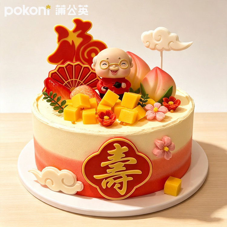 （父母两款）齐齐哈尔蒲公英祝寿生日蛋糕同城配送提货券代金券