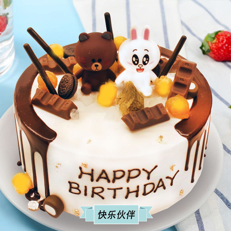 张家口宣化麦子花果生日蛋糕小熊小兔子网红蛋糕伙伴