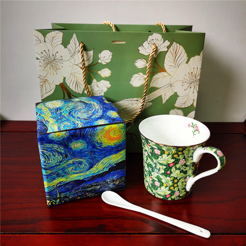 morris英国欧式复古水杯薄款马克杯骨瓷陶瓷美式咖啡杯康乃馨茶杯