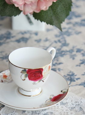 唐山任远红色玫瑰花欧式家用咖啡杯碟英式下午茶花茶骨瓷描金cc-3