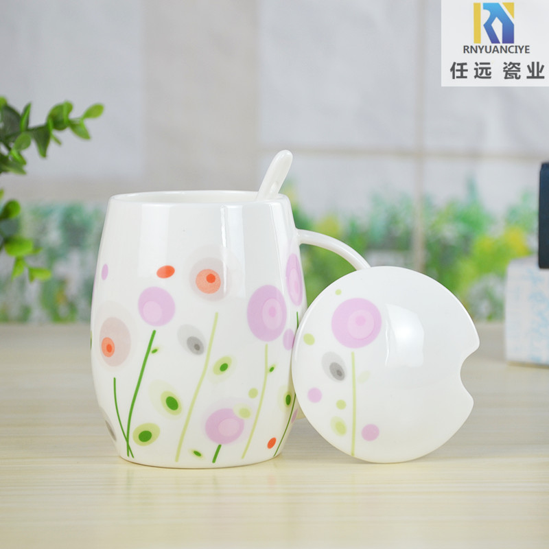 带盖勺卡通风情侣水杯定制包邮