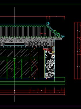 仿古建筑门头钢结构中式檐雨棚立面剖面节点大样图CAD施工图