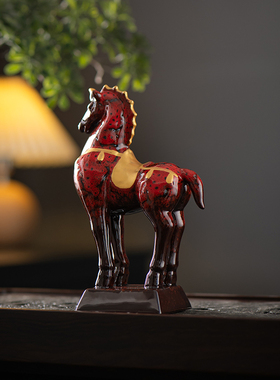 新中式摆件博古架工艺品家居禅意酒柜小马陶瓷马饰品客厅玄关软装