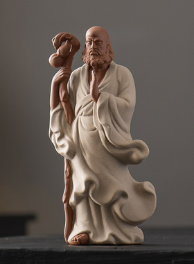 中式禅意渡江达摩祖师摆件手工陶瓷工艺品家居客厅博古架桌面装饰