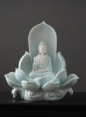 青瓷陶瓷西方三圣莲心大势至菩萨净瓶观音大日如来阿弥陀佛装饰品