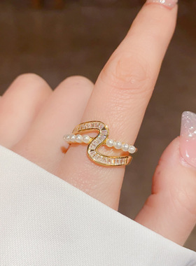 珍珠小众设计戒指开口可调节