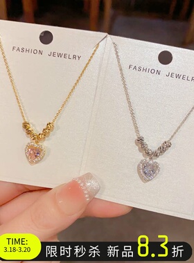 爱心满锆项链高级感锁骨链
