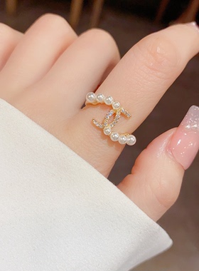 时尚个性双C珍珠食指开口戒指