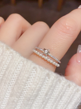 双层轻奢高级感个性珍珠戒指