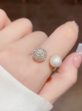 时尚个性超闪珍珠食指开口戒指