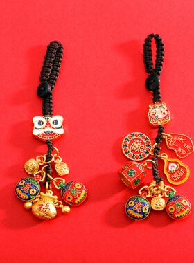 财神爷吞金兽一家三口四口古法金招财钥匙扣车钥匙链手机挂件挂饰