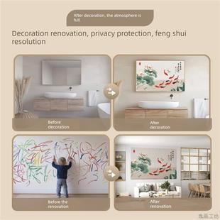 九鱼图装饰画荷花自粘墙贴纸卫生间浴室镜子对床遮挡窗户玻璃门贴