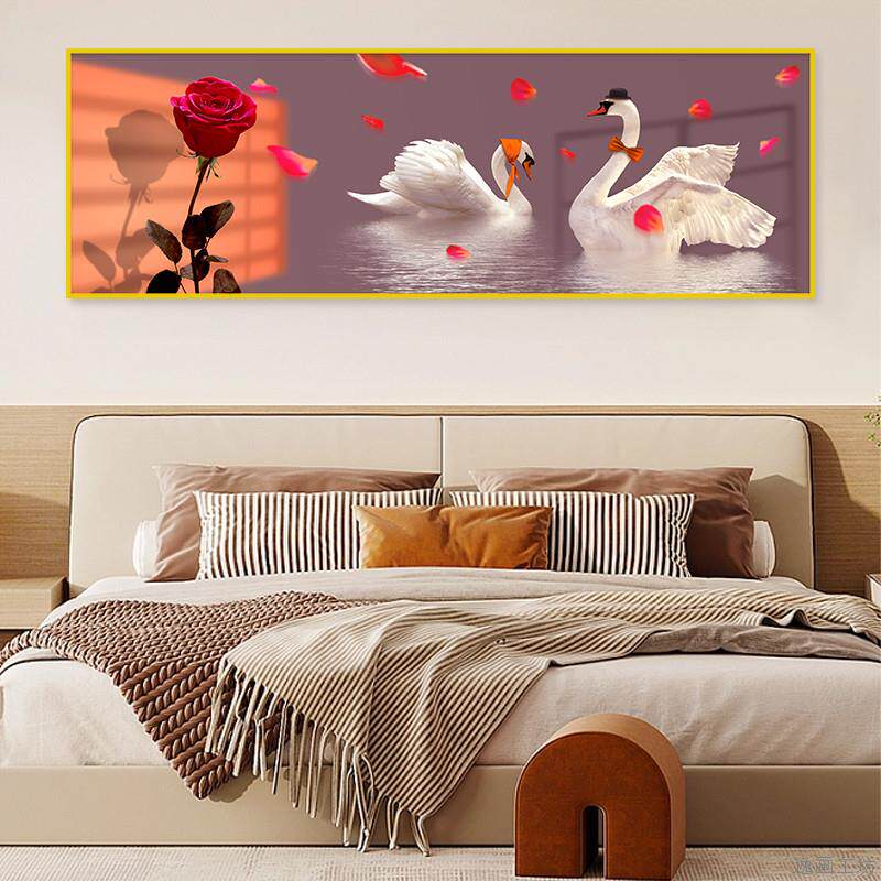 卧室床头现代装饰画 画沙发主卧客厅天鹅自黏贴画 画背景墙壁纸画
