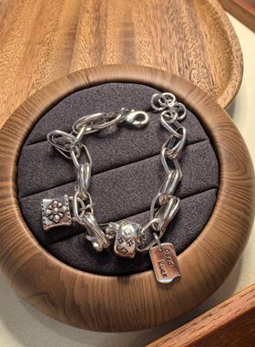 S925纯银复古做旧六角星老花锁包手链新款小众设计冷淡风手链