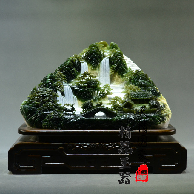玉石摆件客厅天然岫玉摆件原石玉雕摆件家居玄关乔迁礼品水墨山水