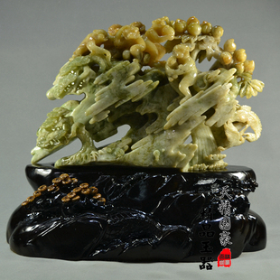 玉石摆件 客厅 天然玉器摆件岫岩玉原石雕刻如意大号金猴献寿