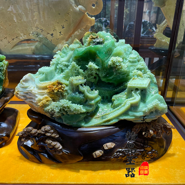 玉石摆件客厅天然岫玉摆件原石玉雕摆件家居玄关乔迁开业礼品长城