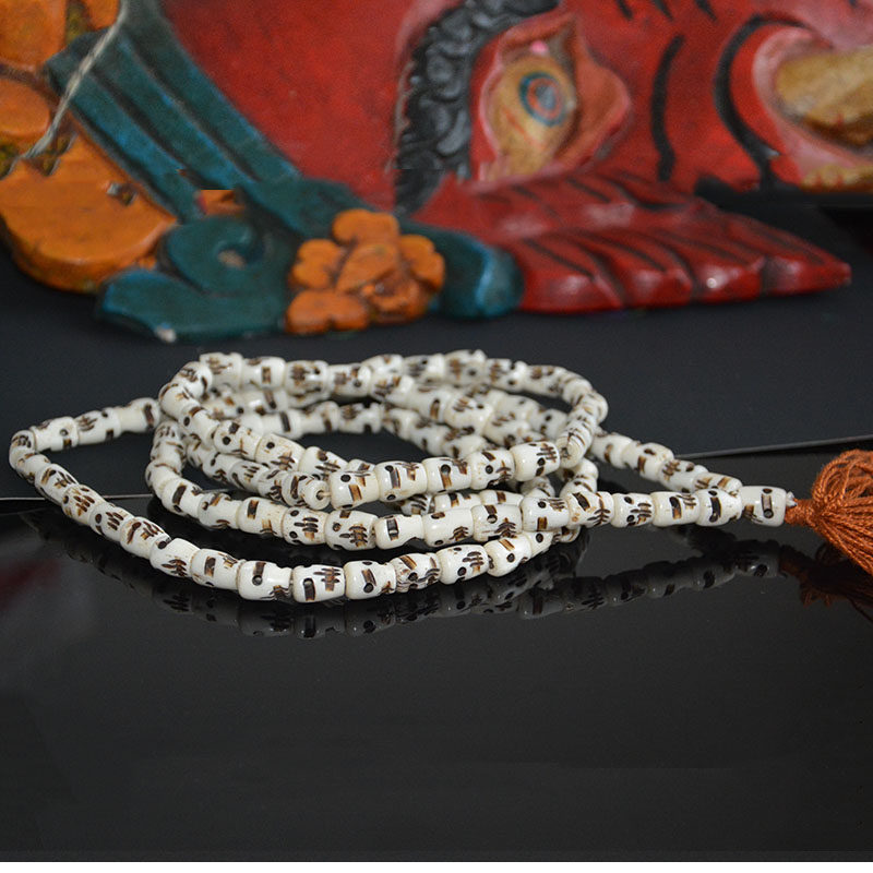 天然西藏牦牛骨骷髅头尸陀林佛珠108念珠手工打磨雕刻手串非骨粉