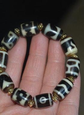 藏传莲花如意长寿天珠桶形珠手链男水纹虎牙手串天然风化一图一物