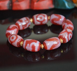 天然西藏红肉虎牙宝瓶财神天珠手串龙鳞凤血风化龙纹男女款民族风