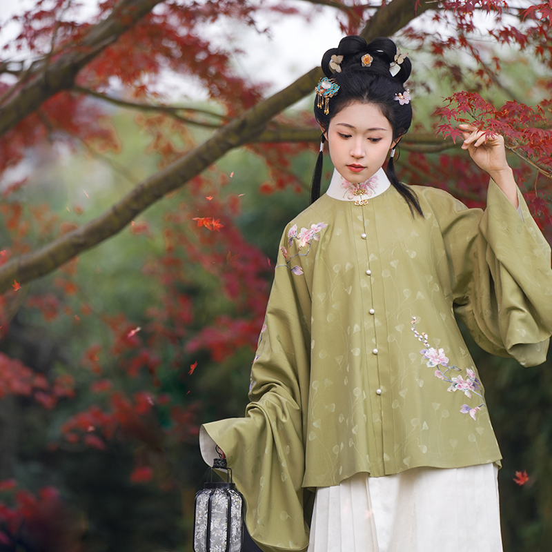 瞳莞原创汉服初晴2.0绣花竖领对襟大袖短袄折枝提花纹百搭内搭