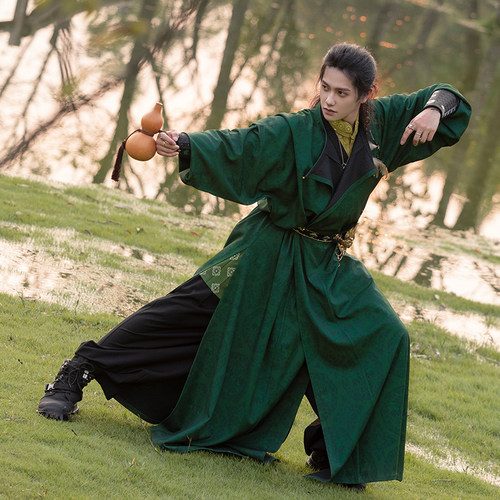 瞳莞原创设计长风男女同款圆领袍改良汉服宽松束脚裤春夏新品